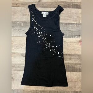 Black ribbed Tank Top with rhinestone and stud embellishments size XS